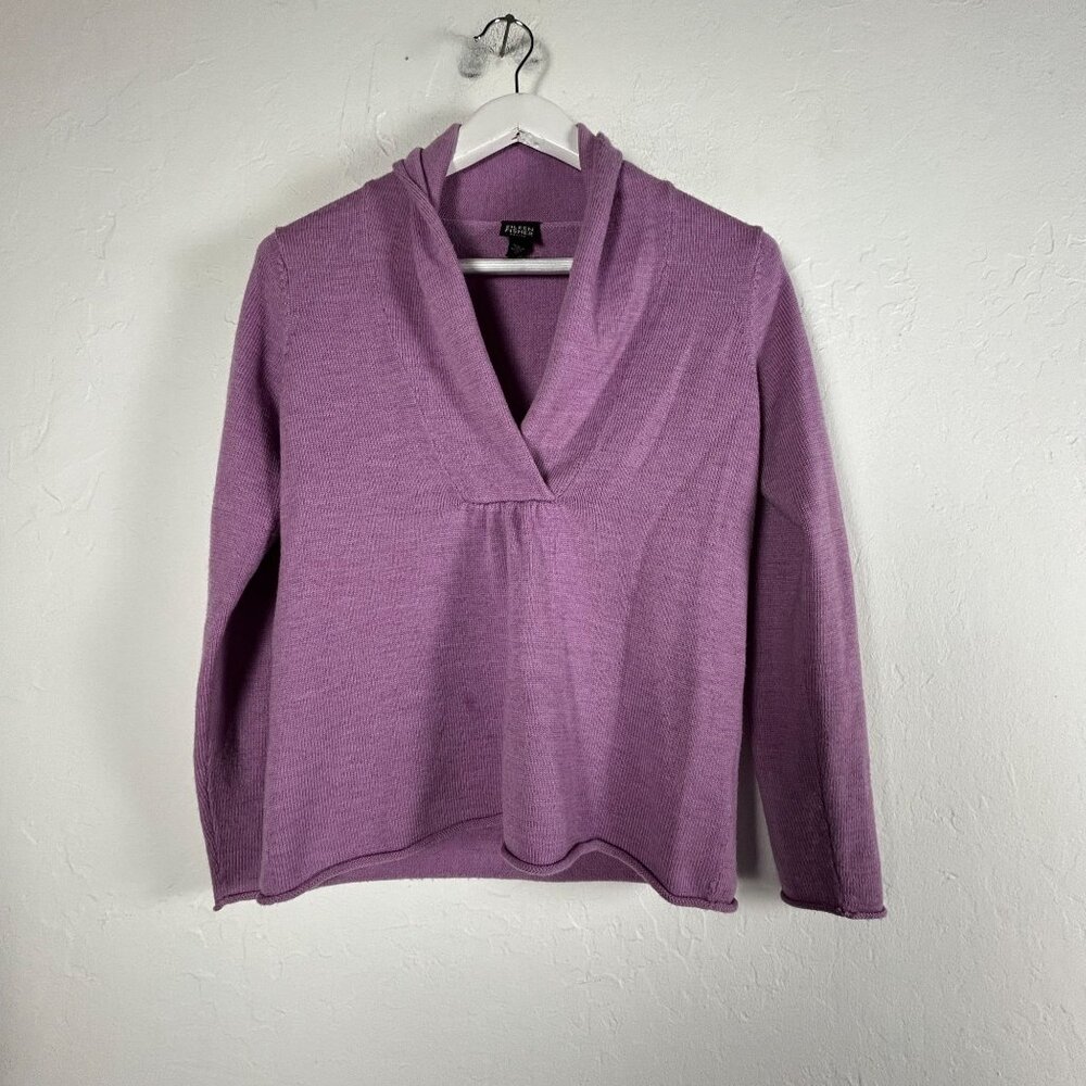 Eileen Fisher Petite Womens Size PP Merino Wool Knit Pullover Sweater Lavender